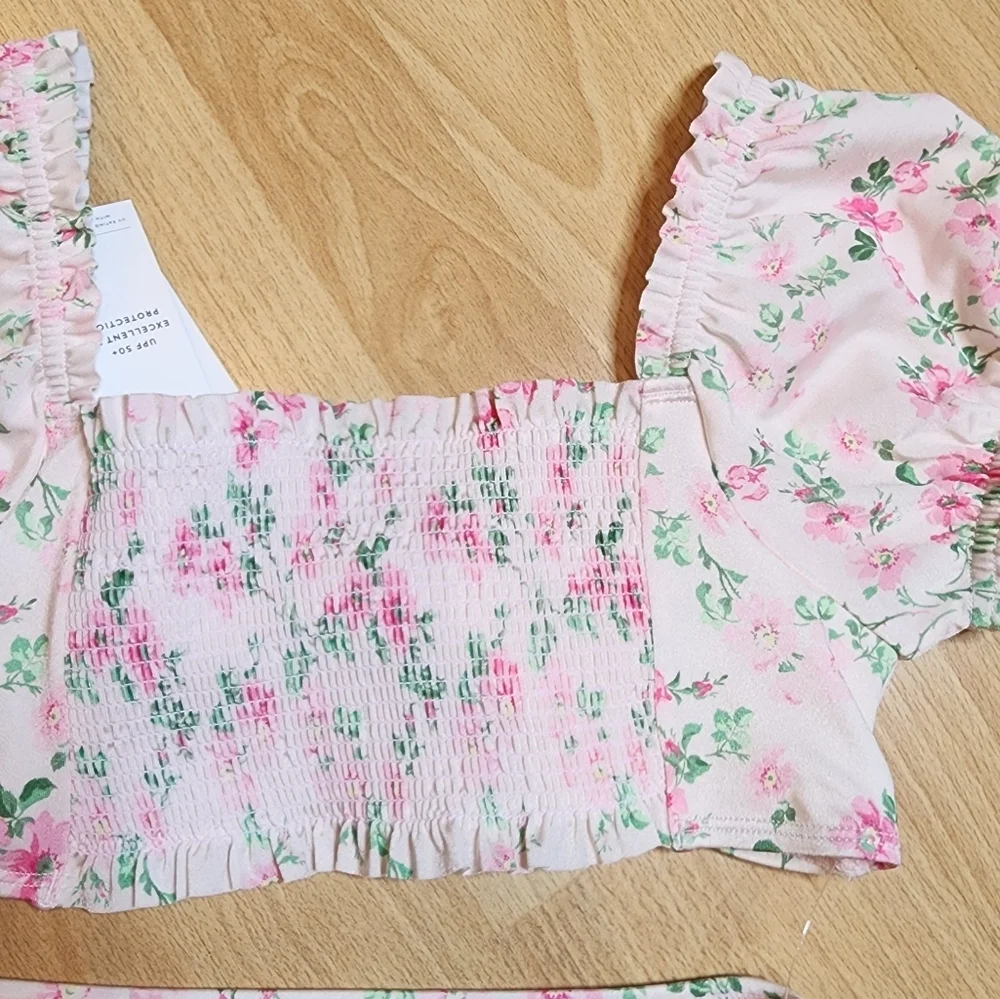 NWT Janie and Jack Smocked puff sleeve sweetheart 2 piece swim set. Kids size 16